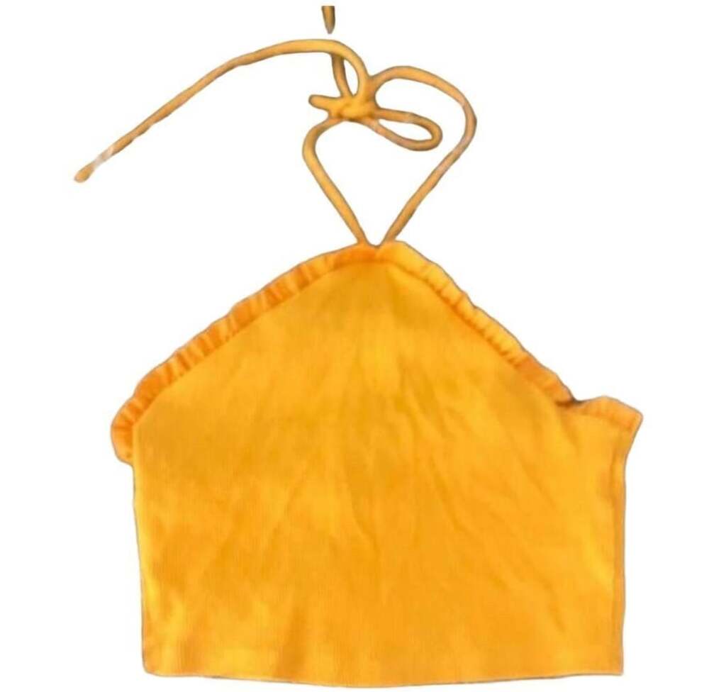 Zara Mustard Yellow Ribbed Ruffle Halter Crop Top